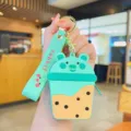 Mintgroene siliconen portemonnee schattig bubble tea varken sleutelhanger oordopjes tas - Melk Thee Varken (Groen) / Groen
