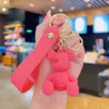 Roze gewatteerde berensleutelhanger met hartjesogen en gouden hardware schattige tasbedel hanger - Rozerood