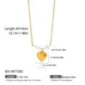 Stainless steel gold heart pendant necklace with sweet freshwater pearls, elegant design. - Euro Fashion Heart Charm Style (BX-NP7580)