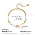 Goldenes Edelstahl Perlen Herz Anhänger Armband mit Verlängerungskette, eleganter Schmuck. - 18K-Gold / Goldener Rundperlen Herzanhänger Stil (BX-BP9351)