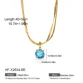 Collier chaîne serpent double couche avec pendentif en zircone bleue en acier inoxydable. - 40+5cm / Zirconia Rond Bleu (Double Couche)