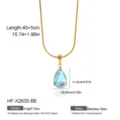 Detail view of gold stainless steel teardrop necklace with dimension and weight specs. - 40+5cm / Blue Water Drop