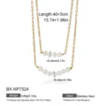 Elegante collar de doble capa de perlas de agua dulce de acero inoxidable para mujeres. - Estilo de Doble Capa con Acentos de Perlas (BX-NP7524)