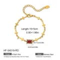 Pulsera de acero inoxidable chapado en oro 18K con piedra circonita rectangular roja. - Chapado en oro 18K / Estilo Rojo (HF-S4319-RD)
