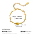 Vista detallada de la pulsera de cruz de acero inoxidable con circonita amarilla. - Chapado en oro 18K / Estilo Amarillo (HF-S4319-YL)