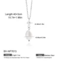 Stainless steel silver freshwater pearl pendant necklace elegant minimalist chain juelry - Double Pearl Style (BX-NP7613) / 1 Piece