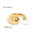 Gedetailleerd uitzicht op de gouden druppelvormige open ring met gepolijste textuur en maten. - Grote Waterdruppel Geometrisch (HF-J1841-G)