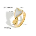 Roestvrijstalen geometrisch hart ring detail, gouden afwerking moeders parel maten. - Parelmoer Hart Stijl (HF-J1842-G)