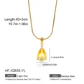 Collier pendentif en acier inoxydable doré avec zircone jaunc en forme de poire femme - 40+5cm / Poire Jaune