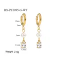 Goldener Edelstahl Perle Zirkonia Creolen Ohrringe Detailansicht, eleganter Schmuck. - Ovaler Weißer Strassreifen (BX-PE1095-G-WT) / 18K-Gold / Weiß (BX-PE1095-G-WT)