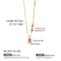 Collana geometrica quadrata in acciaio inossidabile placcato oro 18K PVD con zircone rosso e perla. - Lunghezza Catena 40 Più 5cm / Stile Rosso (BX-NP7741-RD)