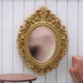 Dollhouse miniature classical carved gold mirror for micro scene decoration and display. - Gold Oval