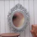 Miniature dollhouse vintage carved silver wall mirror micro scene furniture decor model - Silver Oval