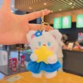 Lindo llavero de peluche estrella bonito dibujos animados colgante de bolso kawaii - Oso que sostiene una estrella
