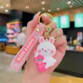 Mignon porte-clés lapin dessin animé design bouteille d'eau pendentif sac cadeau mignon - Soda Animal-Lapin avec Pêche