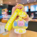 Cute cartoon mushroom cat keychain silicone bag charm car key ring aesthetic backpack pendant - Yellow