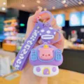 Purple Mushroom House Keychain Cute Cartoon Pig Pendant Bag Charm Car Key Ring Decor - Purple