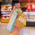 Cute cartoon mini Rubik's cube keychain with blue strap golden bell backpack pendant accessory - Cute Rabbit Magic Cube / Blue