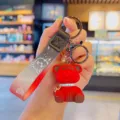 Cute cartoon bear keychain bag pendant variant, stylish acrylic doll keyring for couple gifts. - Red