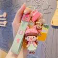Leuke tekenfilm pop sleutelhanger schattige konijnenhoed figuur hanger tas accessoire - Konijn / Roze/Groen