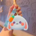 Light blue rabbit silicone coin purse cute cartoon keychain bag pendant for kids daily use - Blue
