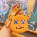 Orangene Silikon Bär Münzbeutel Cartoon Schlüsselanhänger, süßer Autoschlüsselhalter Taschenanhänger. - Gelb
