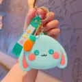 Cute cartoon rabbit silicone coin purse keychain, mini children wallet cute bag pendant charm. - Green