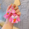 Portachiavi carino coniglio rosa carota silicone borsa auto ciondolo stile cartone animato - Rosa