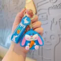 Simpatico portachiavi in silicone con coniglio blu e carota ciondolo per borsa carino - Blu