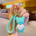 Cute blue woven bear keychain with heart charm, stylish bag pendant and car key ring accessory. - Green
