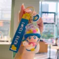 Cute cartoon duck PVC keychain, adorable bag charm and car key holder accessory for daily use. - Blue Traveling Duck