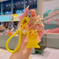 Cute yellow rabbit doll keychain with silicone strap metal ring cartoon key ring accessory - Crystal Rabbit (yd1109) / Yellow