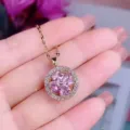 Fashion Rotating Zircon Pendant Necklace Gold Plated Pink Flower Collarchain Variant - Necklace Only / Gold Pink Rhinestone Necklace (DX500)