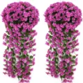 Panier de fleurs artificielles à suspendre violet pour décoration de jardin et mariage - Fuchsia