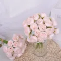 Ramo de flores artificiales peonía rosa 27 cabezas camelia falsa para decoración hogar - Peonía rosa claro de 27 cabezas