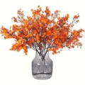 Ramo de flores artificiales de ciruelo de invierno naranja con jarrón de vidrio gris - Naranja
