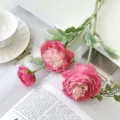 Ramo de peonías de seda artificial de 3 cabezas para decoración de bodas en rosa. - 1 Pieza/Paquete / Rosa rojo