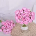 Ramo de peonías artificiales rosas 27 cabezas rosas falsas camelias decoración floral hogar - Peonía rosa oscuro de 27 cabezas