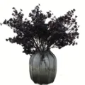 Ramo de flores artificiales de gipsofila ciruela con florero de vidrio gris decoracion hogar - Negro