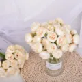 Ramo de flores artificiales peonías 27 cabezas rosas camelias falsas para decoración del hogar - Peonía rosa melocotón champán de 27 cabezas