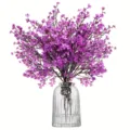Artificial purple baby's breath flower bouquet with clear glass vase for home decor. - 16-Purple