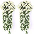 Flores artificiales colgantes violetas blancas cascada vid cesta de pared decoracion - Blanco