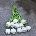 Ramo de flores de tulipanes artificiales blancos PU flores falsas para decoración del hogar - Blanco