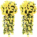 Flores artificiales colgantes amarillas planta falsa enredadera para jardin casa boda. - Amarillo
