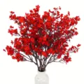 Artificial red plum flower branch bouquet faux wax flower home wedding decor floral arrangement - 5-Bright Red