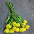 Ramo de flores de tulipanes amarillos artificiales para decoracion del hogar, diseño PU. - Naranja