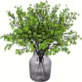 Artificial green plant branch bouquet with gray glass vase for home decor wedding floral arrangement - Green