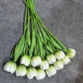 Ramo de flores de tulipanes artificiales, ramo floral blanco de PU realista para hogar. - Blanco Verde