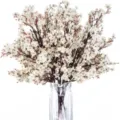 Artificial White Baby Breath Flowers Bouquet Fake Plum Blossom in Clear Glass Vase Decor - Gray