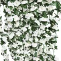 Guirnalda de vid de rosas blancas artificiales flores de plástico para la boda - Blanco